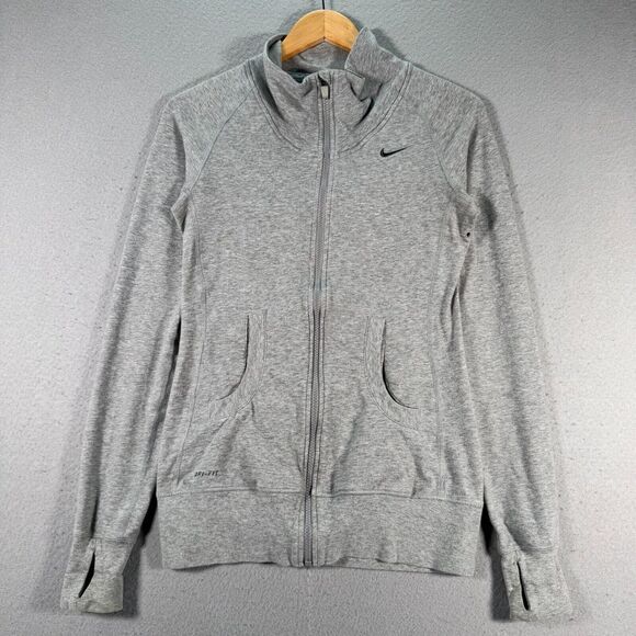 Nike Dri-Fit Sweatshirt Women Small Gray Active Lightweight Thumbhole 586634-063 - Picture 1 of 16